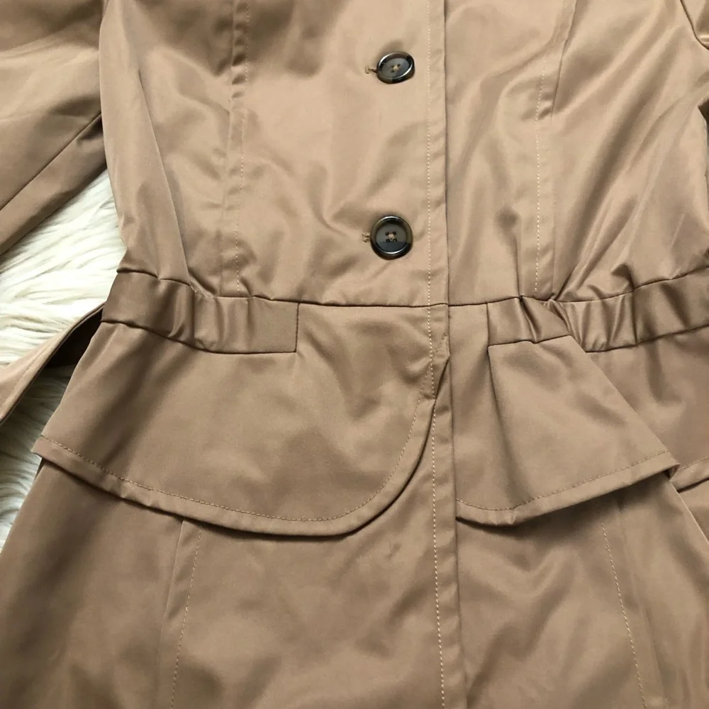 Plenty by Tracy Reese Corin Peplum Belted Brown Tan Trench Coat Jacket size S - Picture 9 of 16
